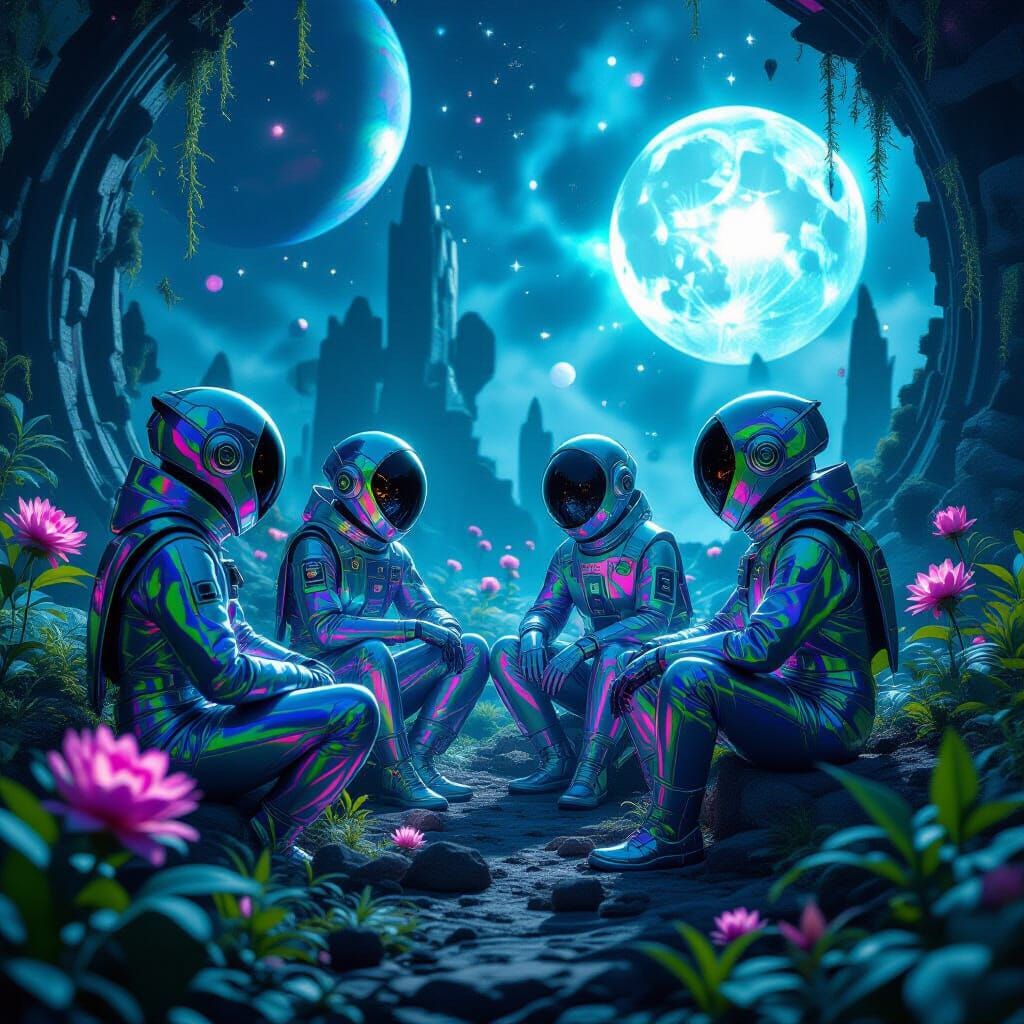 Alien Botanists Discuss Harmony in Cyberpunk Style