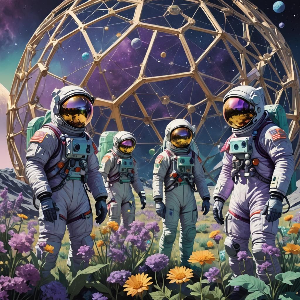 Astronauts Cultivating Flowers in Geodesic Dome: Concept Art