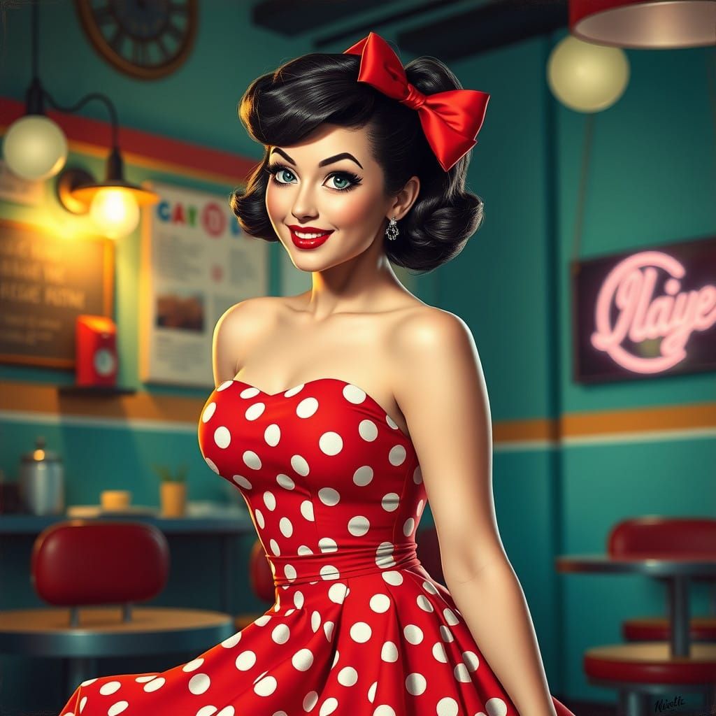 Hyperrealistic Pinup Girl in Retro Style