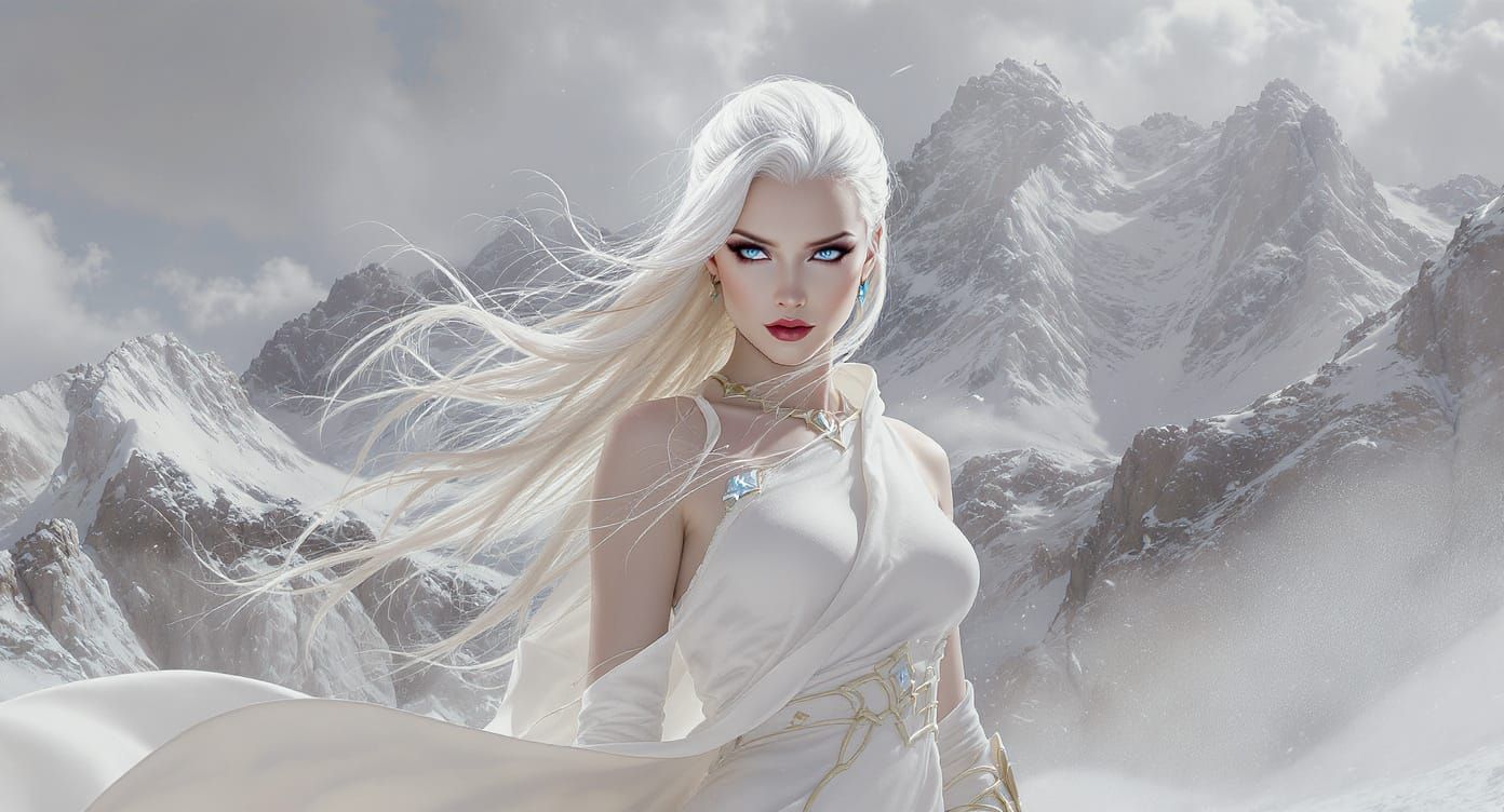 Heroic Woman in Mountain Landscape, Atmospheric Realism