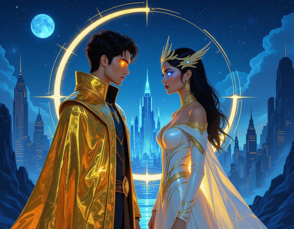 Cosmic Figures in Hyper-Futuristic Realm as Digital Art