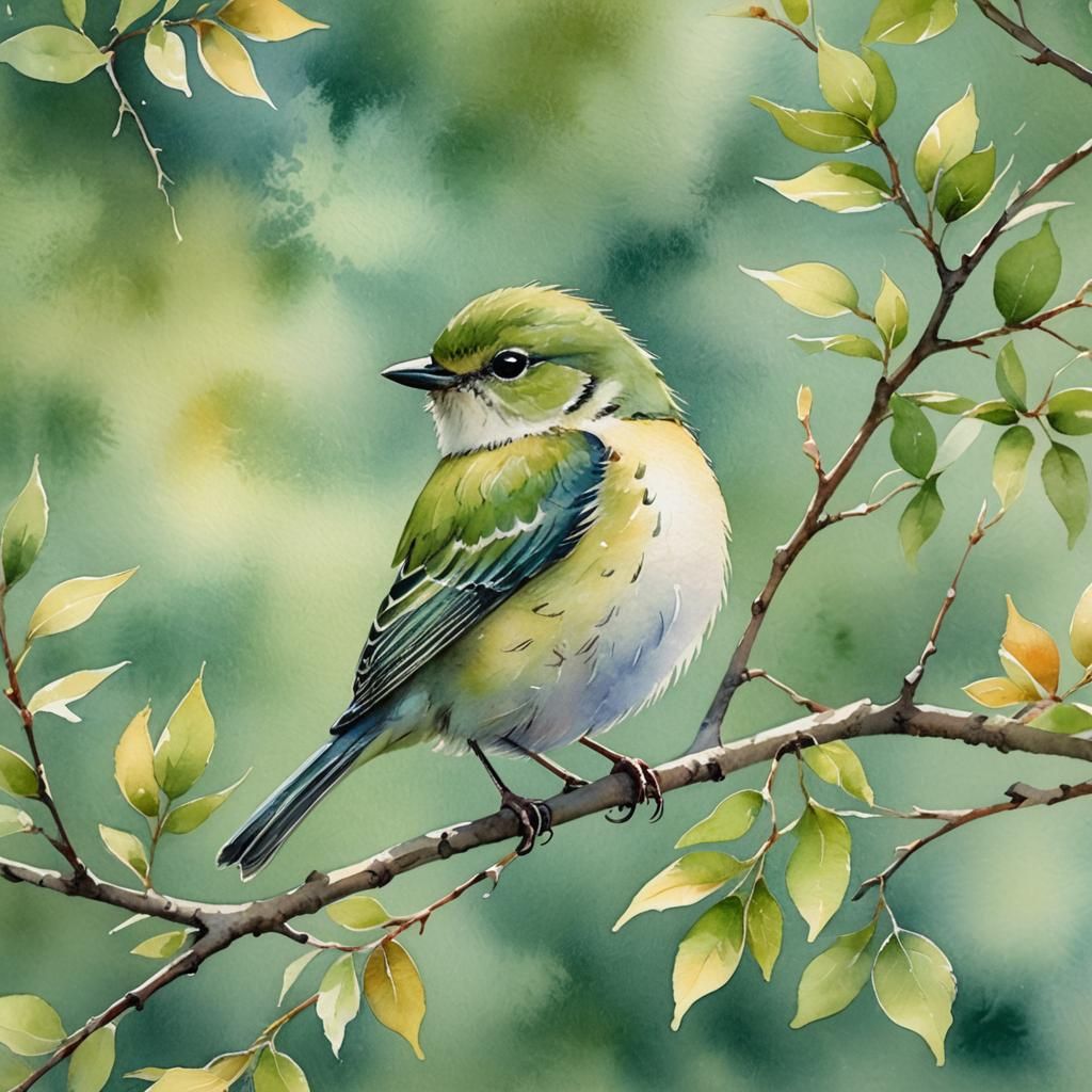 Watercolor Bird Portrait in Sunlight