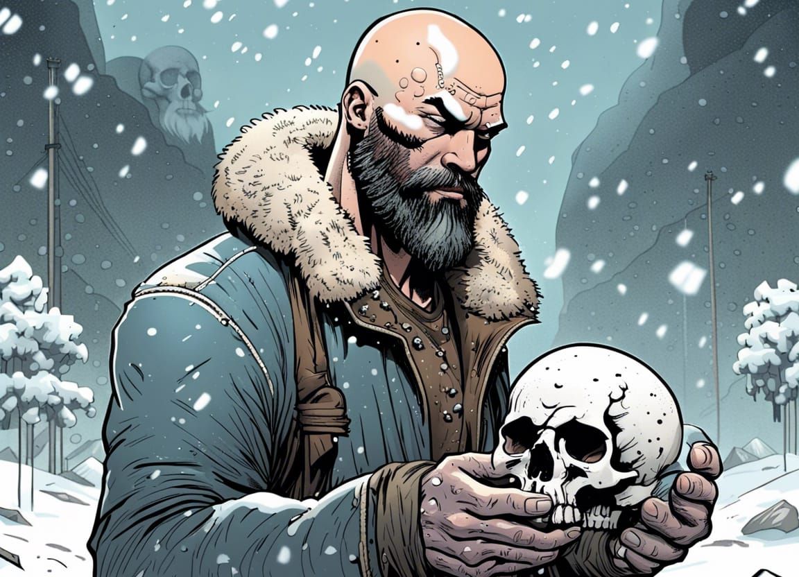 Man with Skull in Comic Book Style