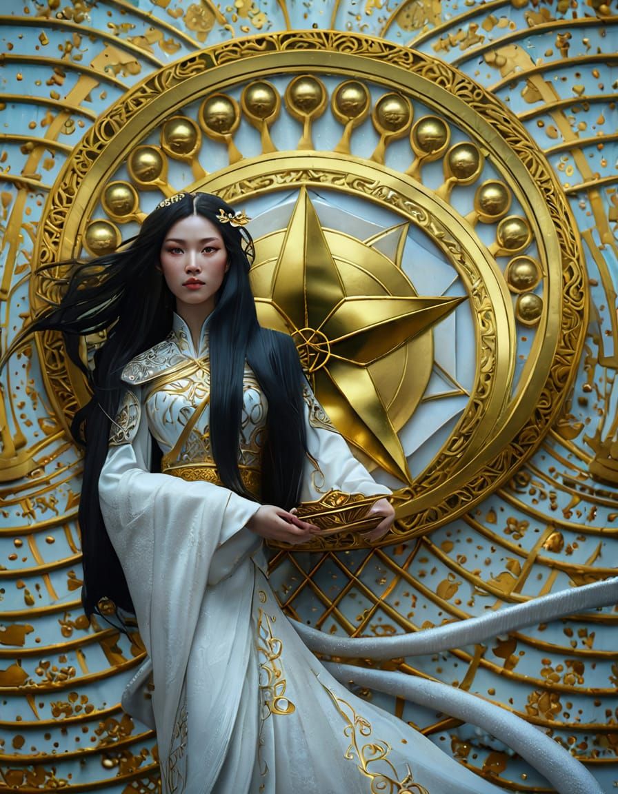 Regal Fantasy Portrait of Quan Âm Under Starry Night Sky