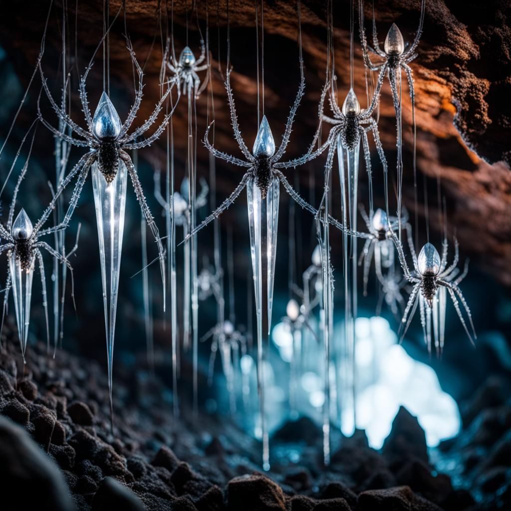 Crystal Spiders in Crystalline Cavern