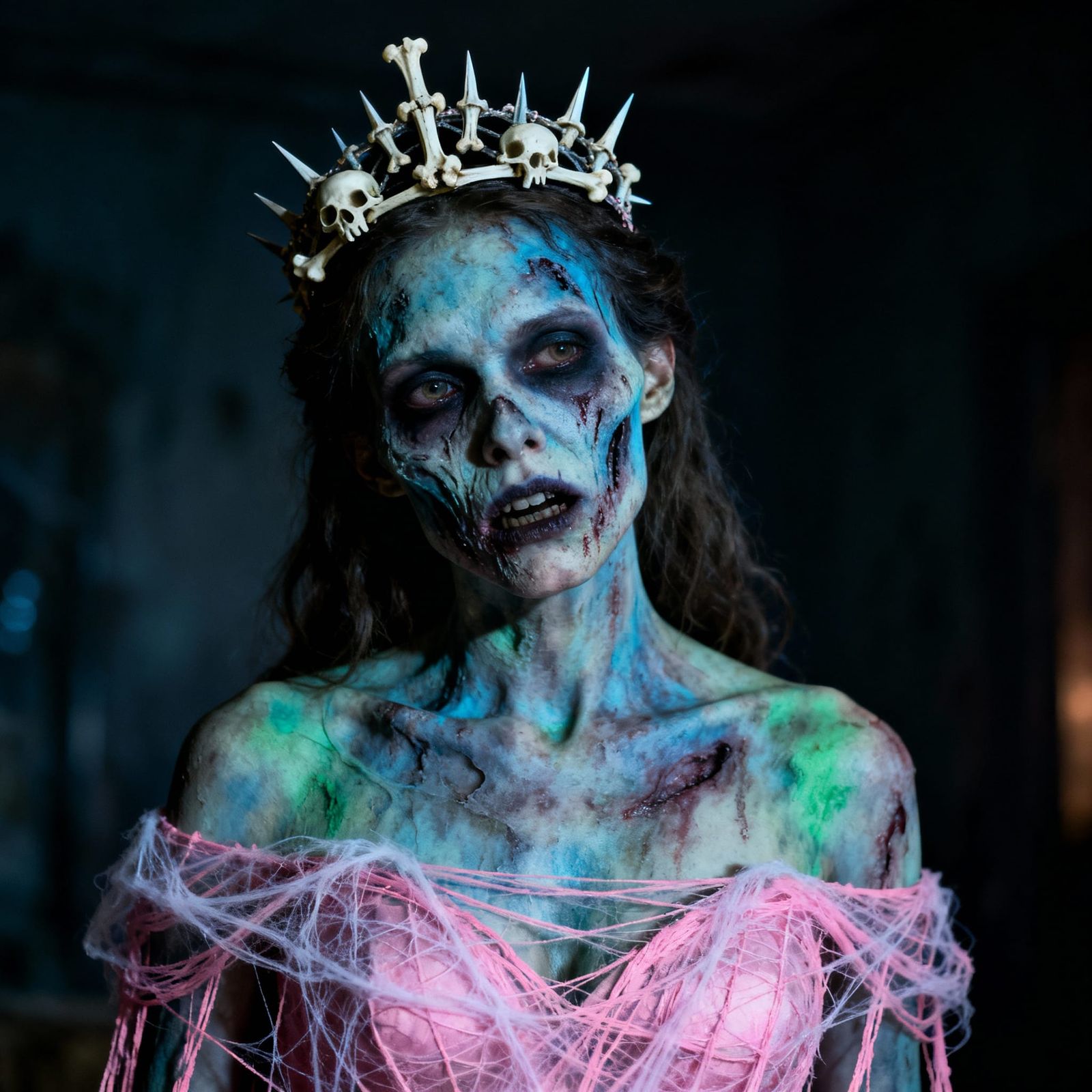 Zombie Prom Queen With Cobweb Dress and Bone Tiara