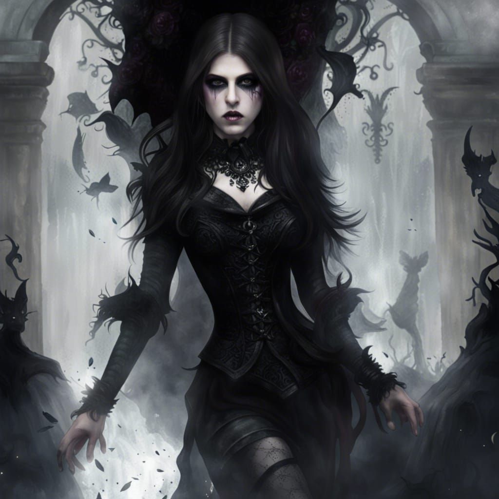 Anna Kendrick Gothic Portrait with Smoky Eyes in Dark Fantas...