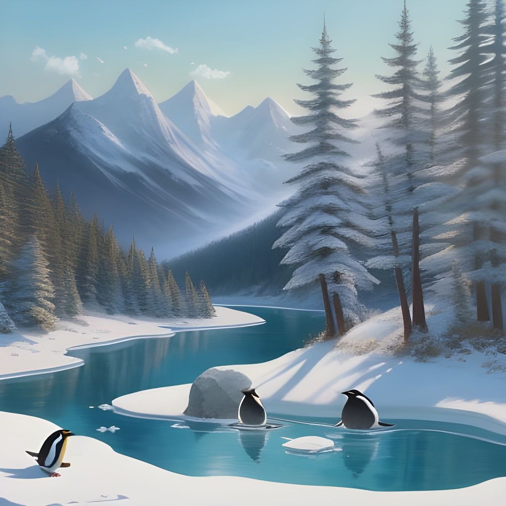 Wintery Penguins Sliding Down Icy Slopes