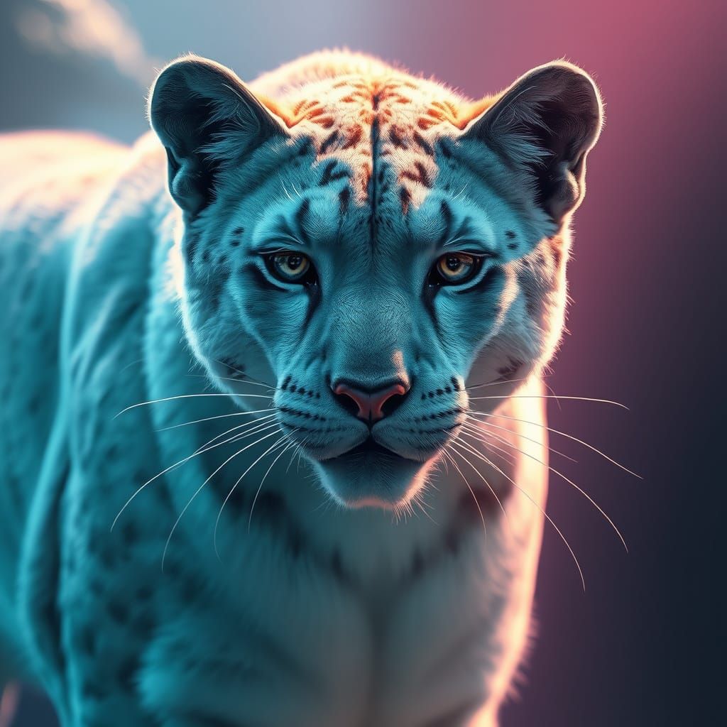 Sleek White Cougar Illuminated by Futuristic Lighting