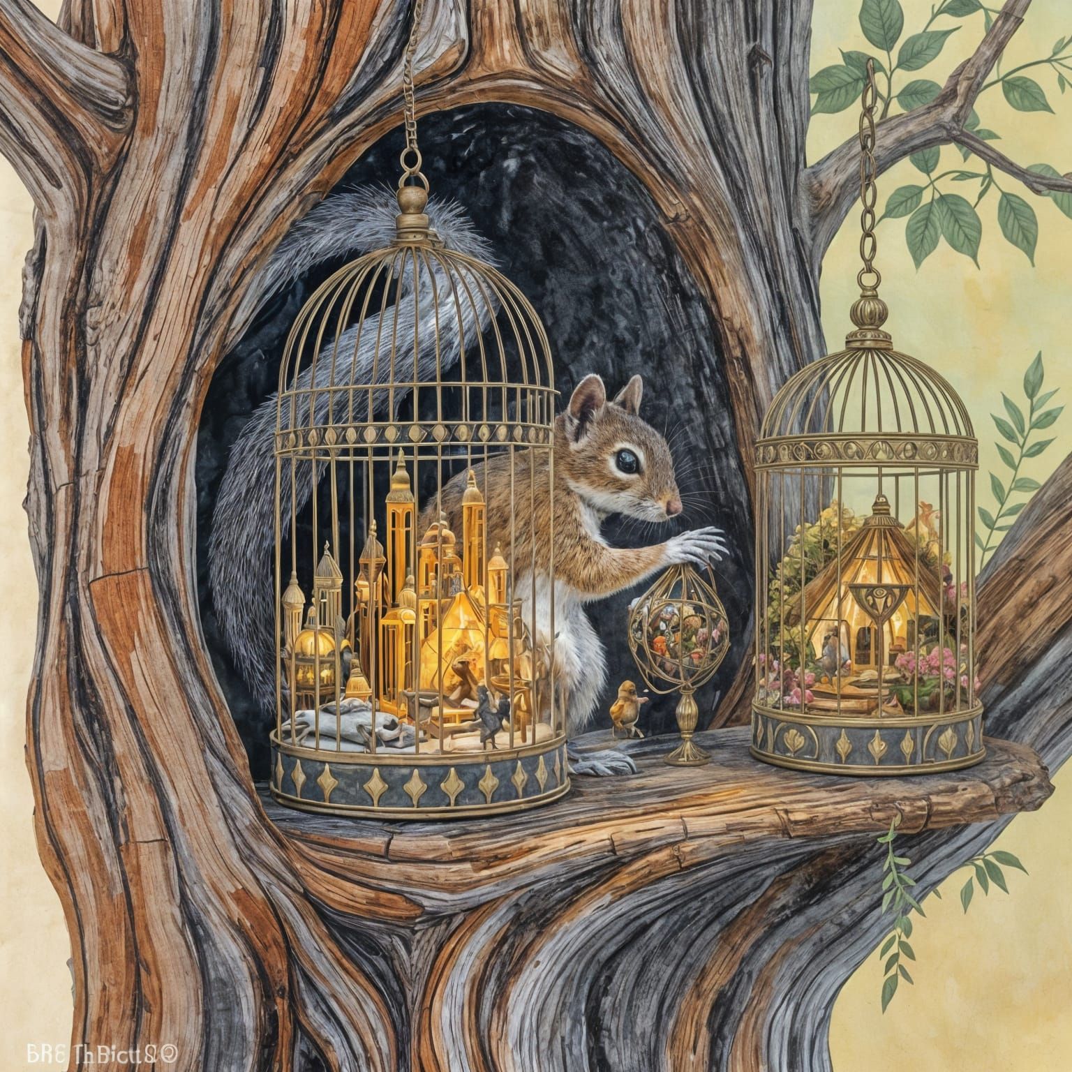 Squirrel's Miniature World Collection in Birdcages