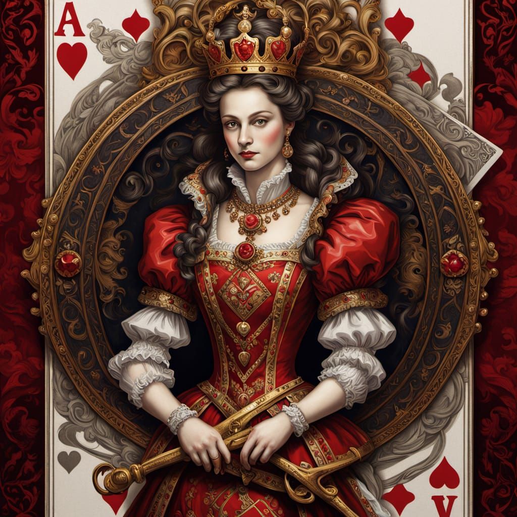 Queen of Hearts as Ruler in Rococo Fantasy Art