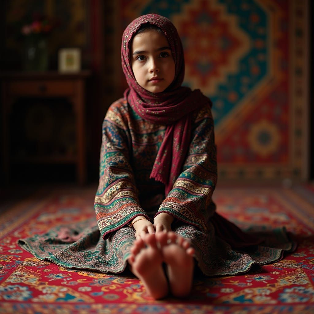 Traditional Iranian Girl Reveals Soles in Warm, Intimate Set...