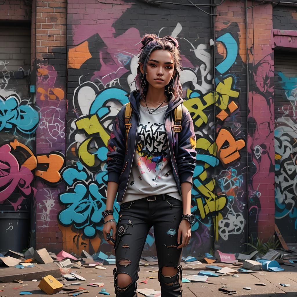 Colorful Graffiti Girl Fantasy Concept Art