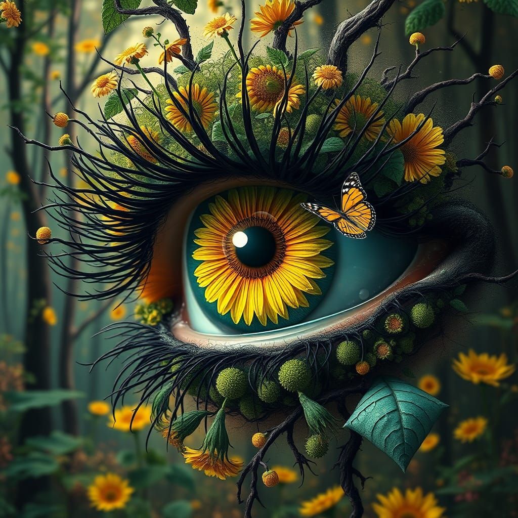 Surreal Eye in Forest, Hyperrealistic 8K Resolution