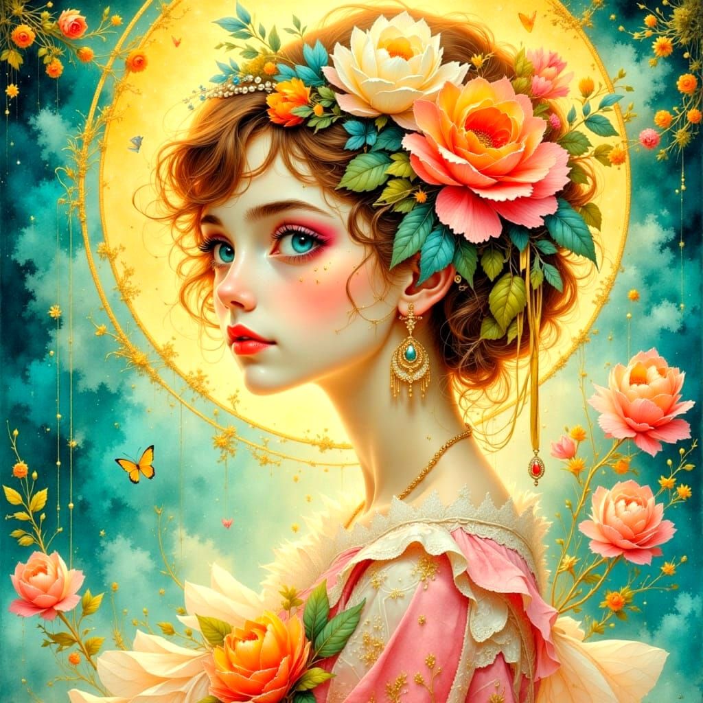 Enchanting 1920s Girl with Magical Aura in Watercolor