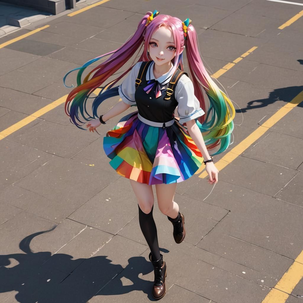 Rainbow-Haired Girl at Rave, 3D Anime Art