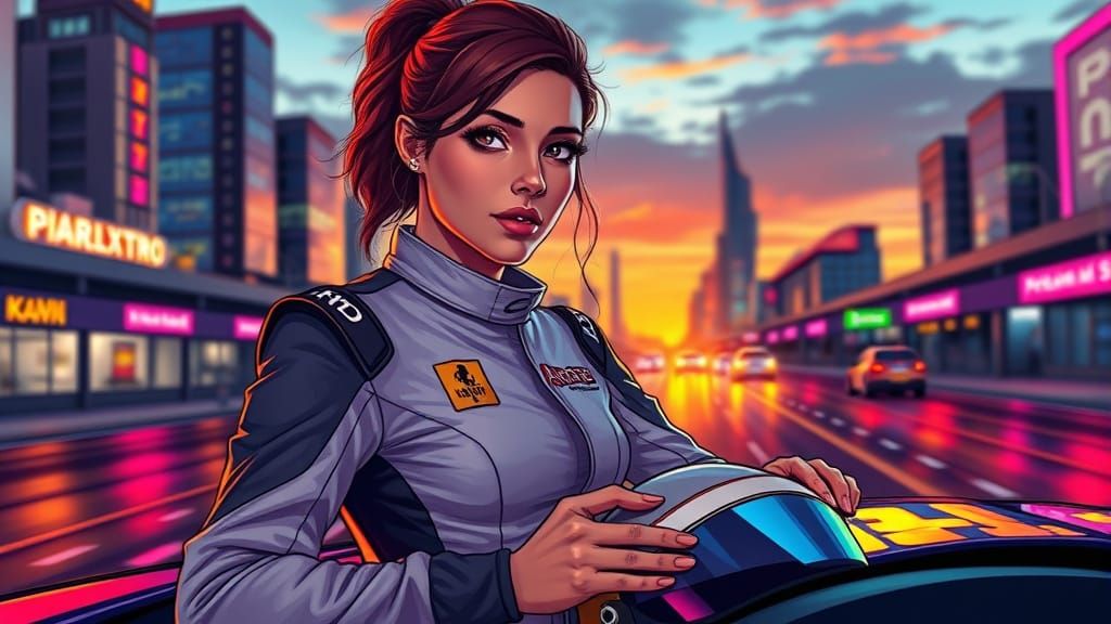 Female Race Car Driver in Cory Walker Style