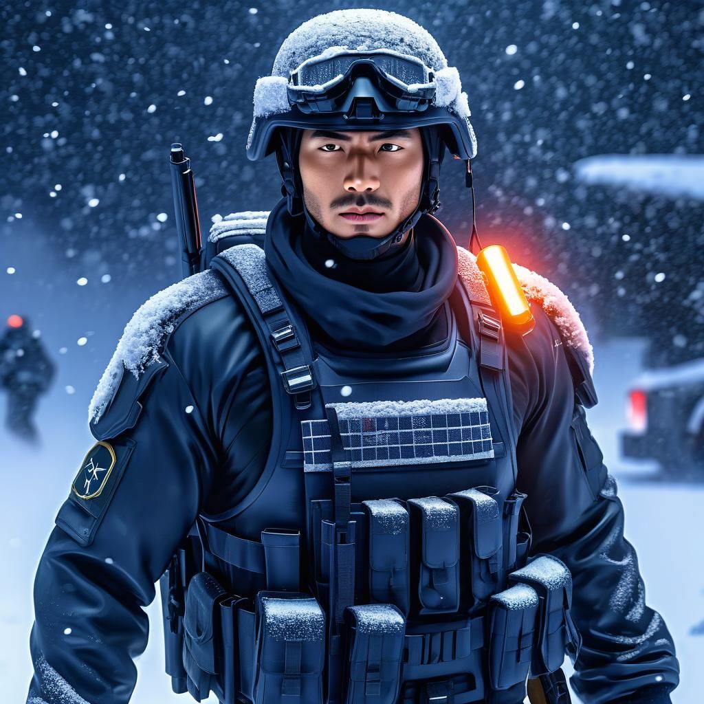 Cyberpunk Anime Warrior in Epic Snow Battle