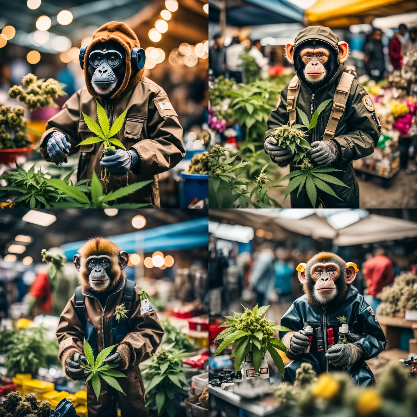 Monkey Aviator with Flowers at Market: Bokeh Photography
