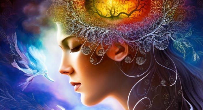 Detailed Human Energy Map in Gouache Painting Style