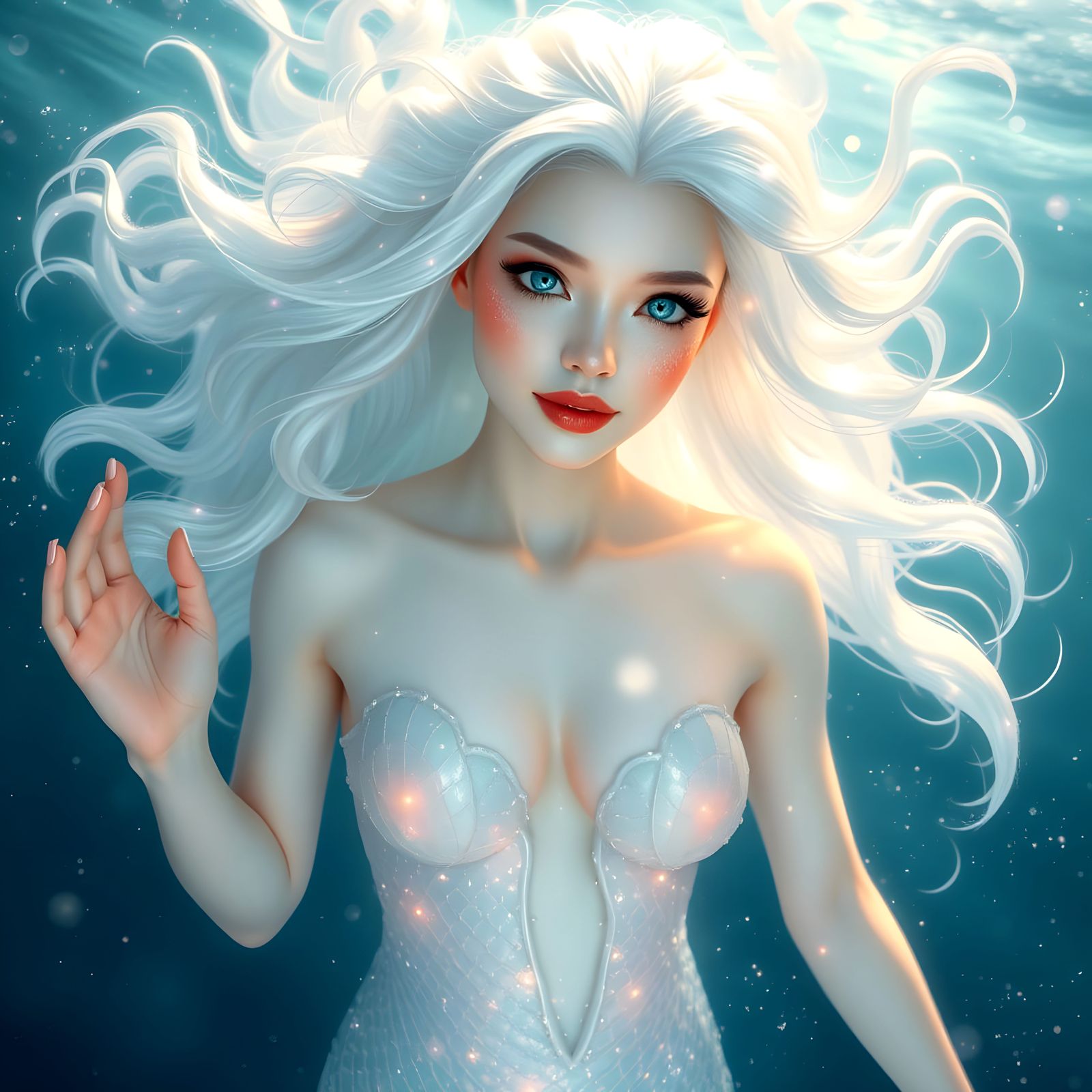 Ethereal Mermaid Ascends from Enchanted Ocean