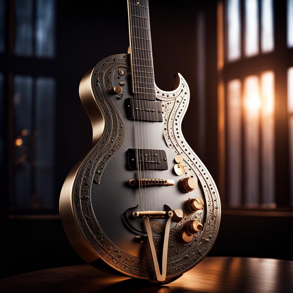Bronze and Silver Metal Guitar with Crystal Strings