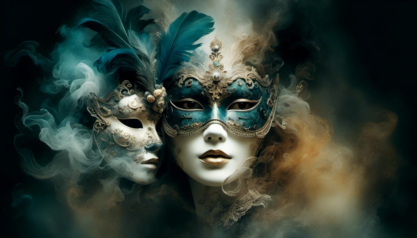 Venetian Masquerade Mask in Ink Wash Style