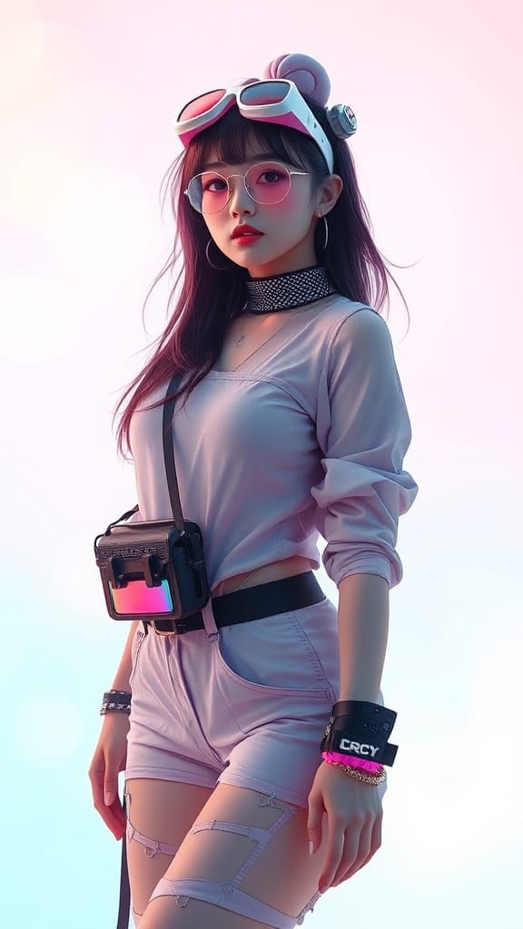 Surreal Asian Woman in Yami Kawaii Cyberpunk Fashion