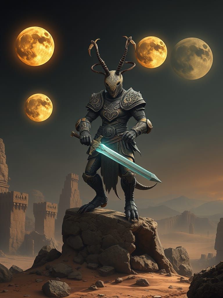 Eurypterid Warrior in Ancient Desert Ruins