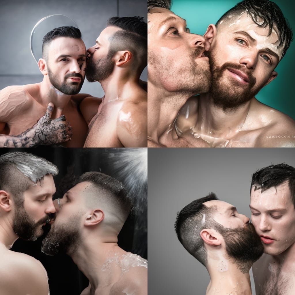 Gay Men Kissing in Shower, Michaelangelo Fresco Style