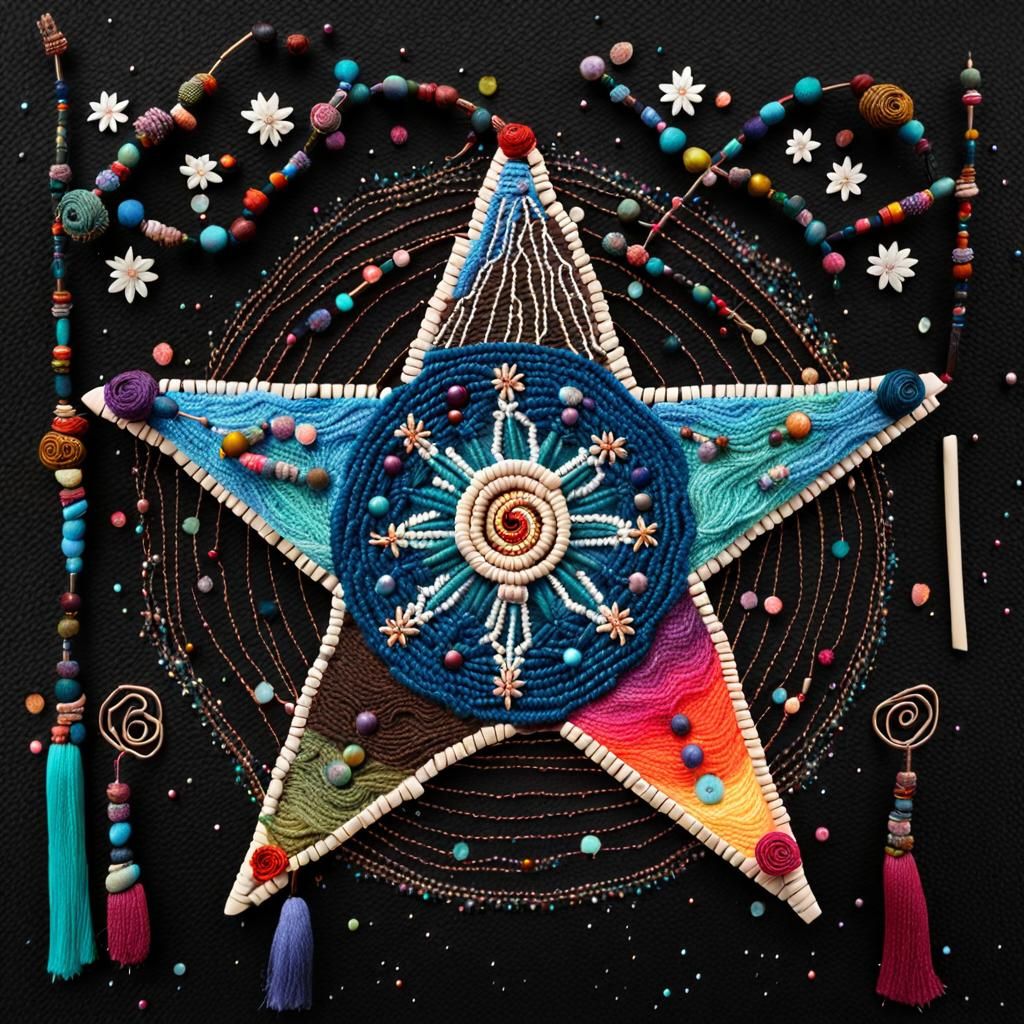 Colorful Mandala with Yarn and Floral Pigments