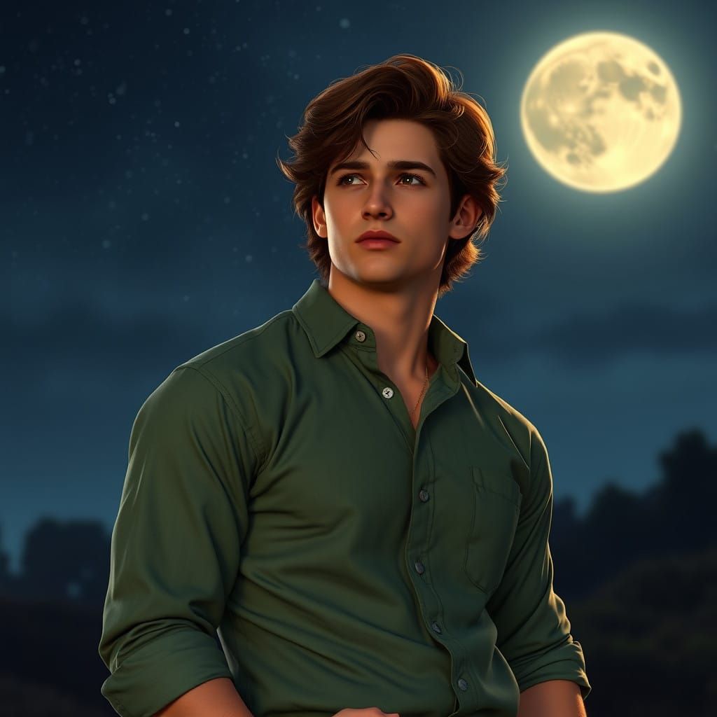 Moody Nighttime Scene of Ethan Watching Under the Stars