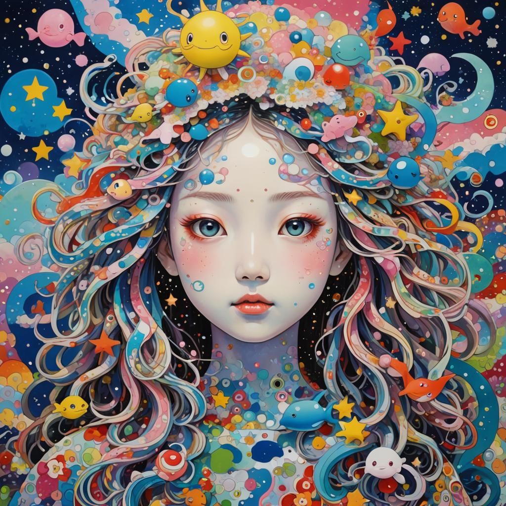 Japanese Surreal Mermaid Portrait in Studio Ghibli Style