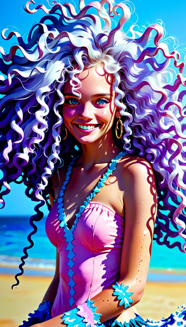 Beautiful Woman with White Hair in Post-Impressionistic Styl...