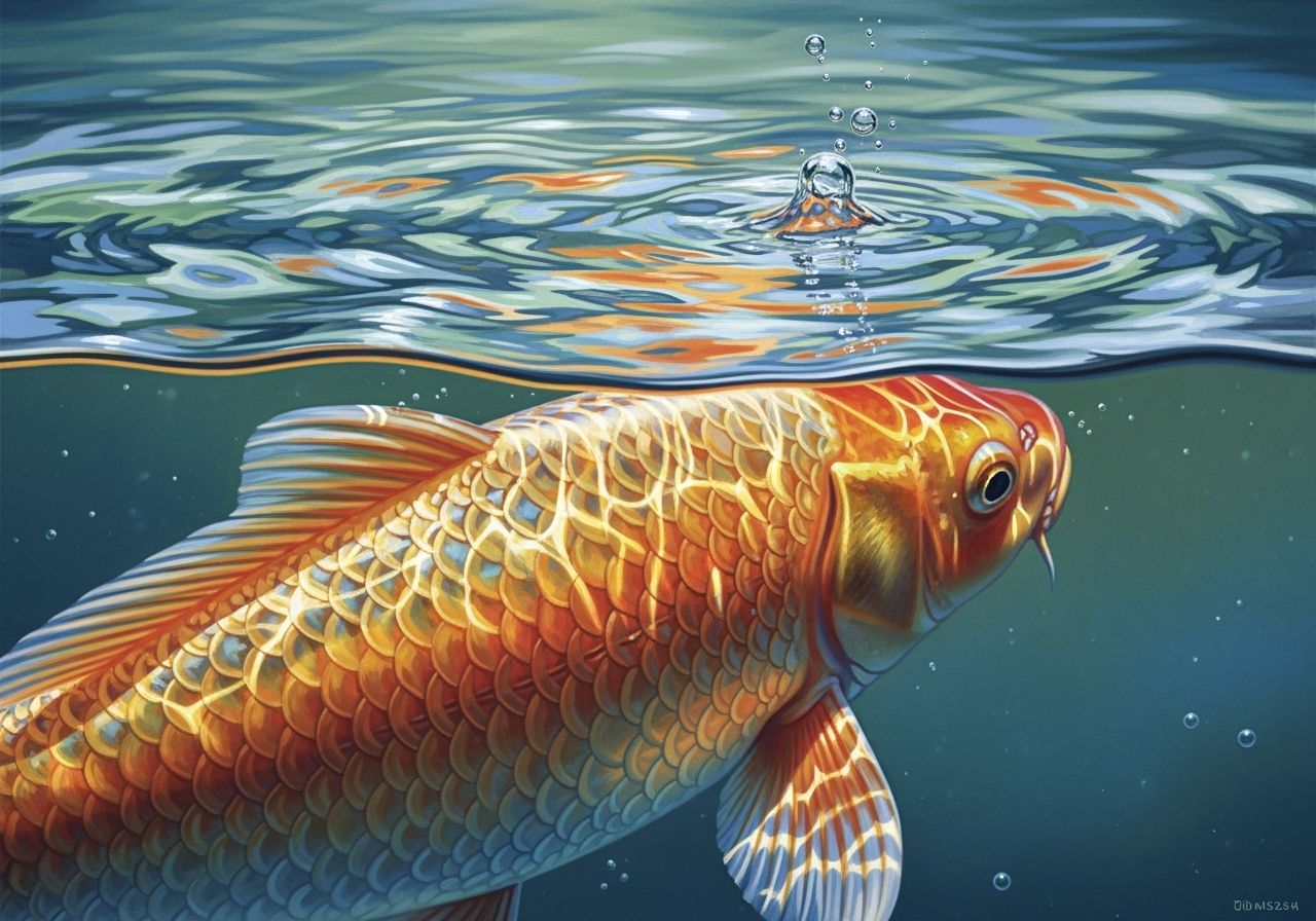 Iridescent Koi Fish Underwater: Painterly Realism
