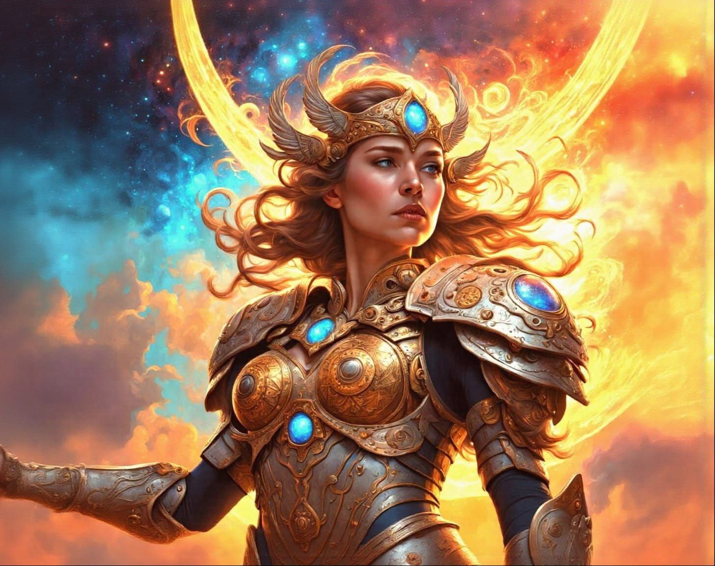 Valkyrie Warrior on Battlefield, Dark Fantasy Style