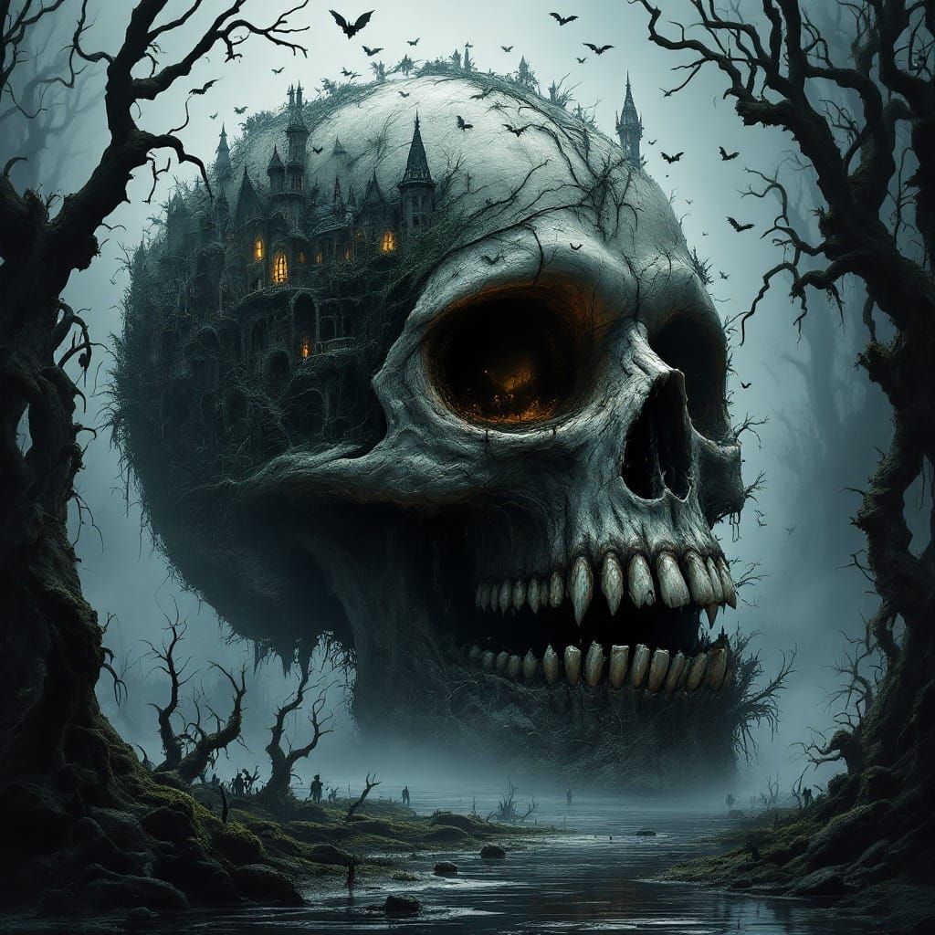 Macabre Swamp Skull in Dark Gothic Style