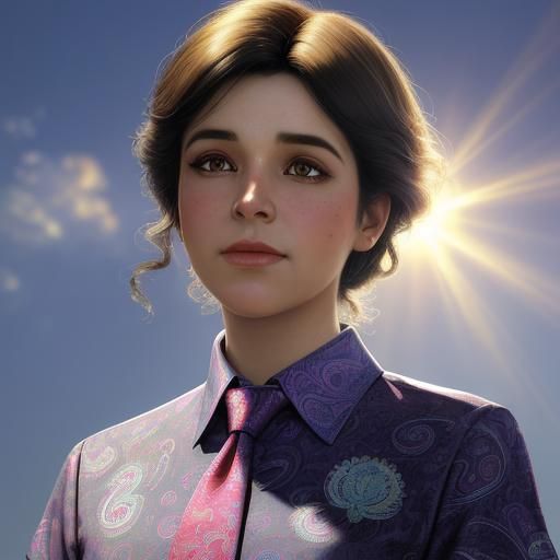 Stylish Woman in Paisley Shirt: Photorealistic 3D Render