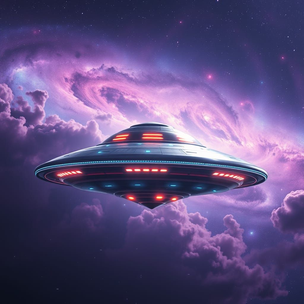 Majestic, Glowing UFO in Vibrant Galaxy
