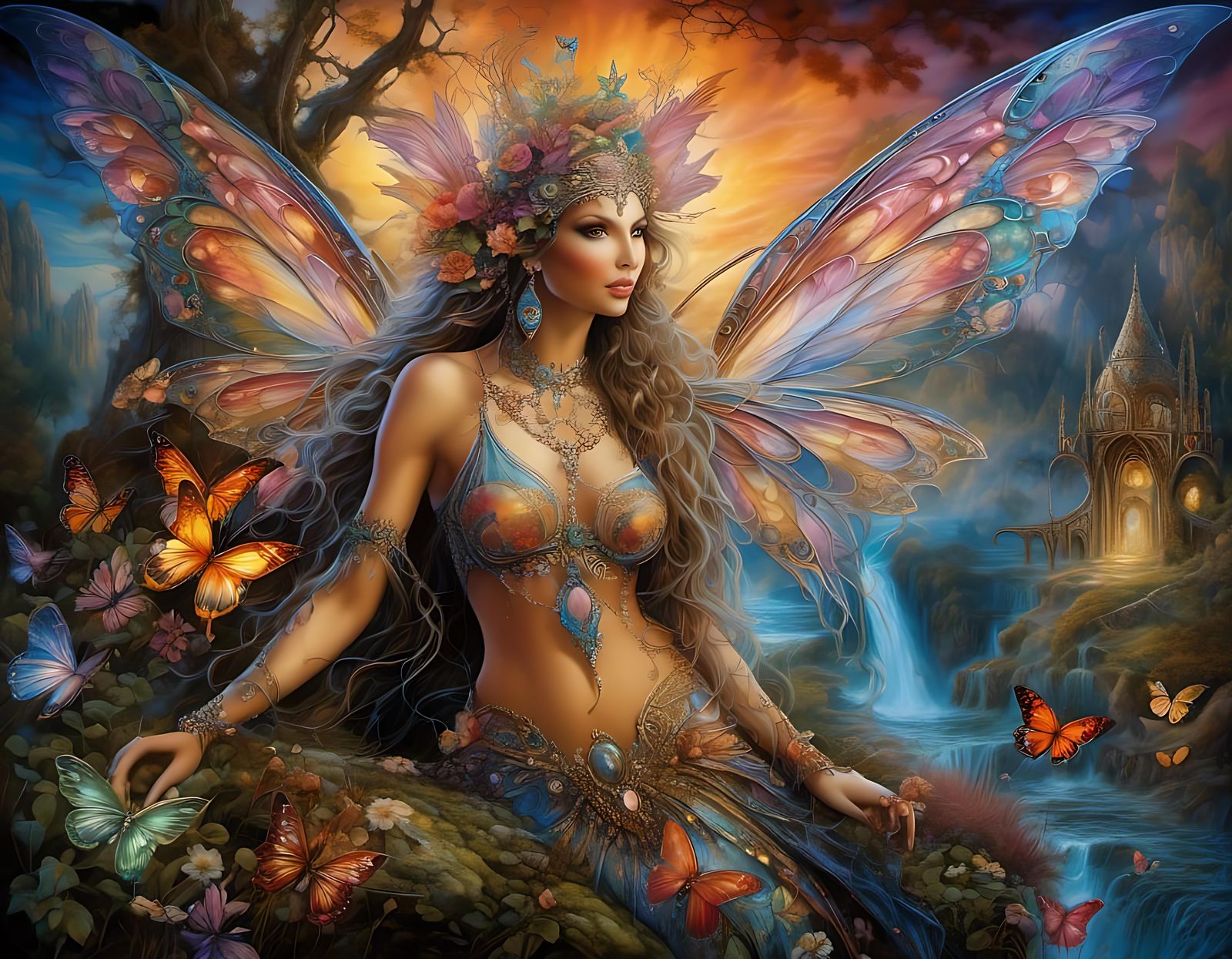 Voluptuous Fairy in Enchanted Village, Fantasy Painting