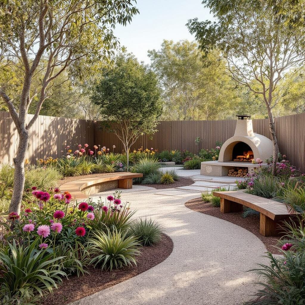 Architectural Drawing of Suburban Dry Garden with Native Pla...