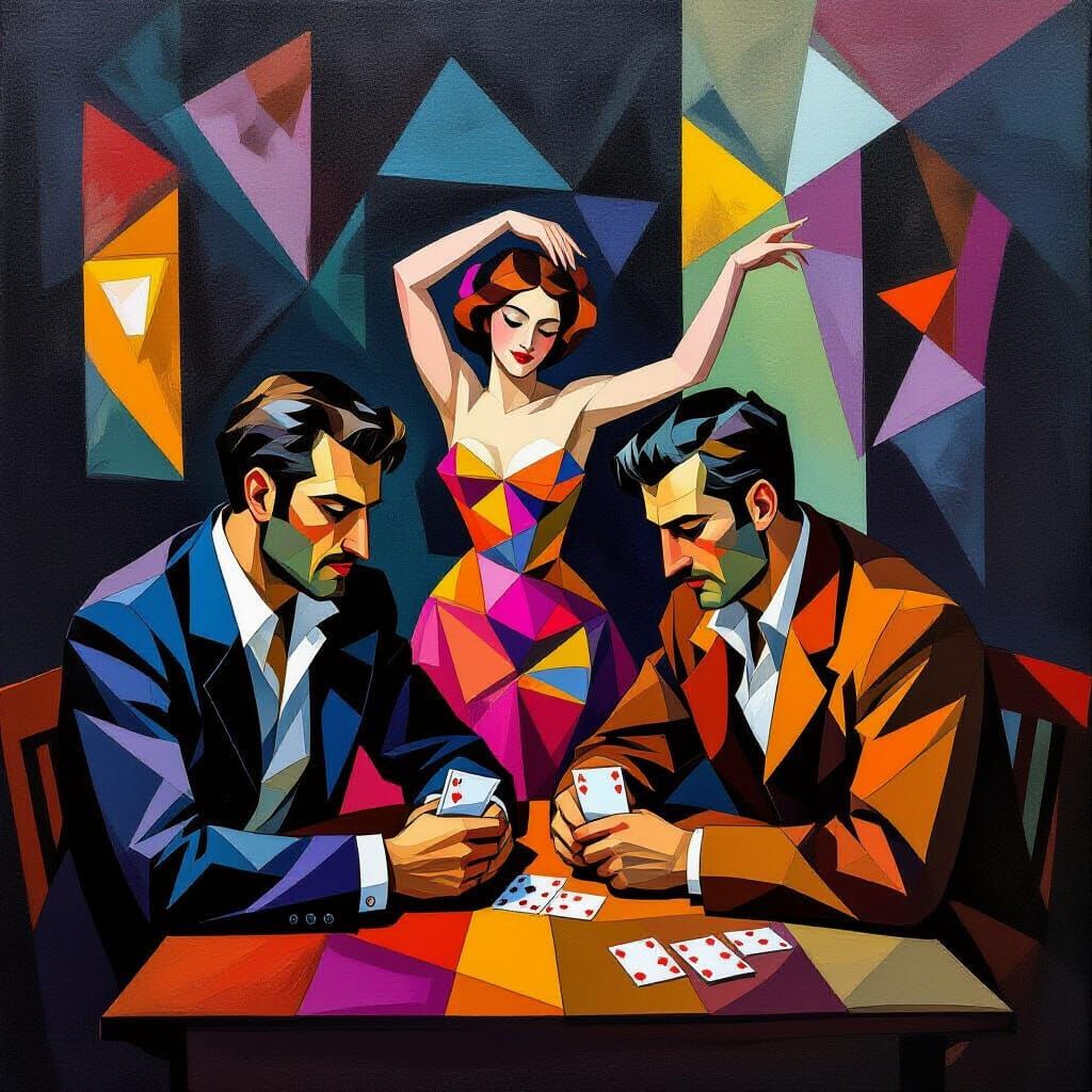 Baroque Card Players and Dancer in Cubist Style