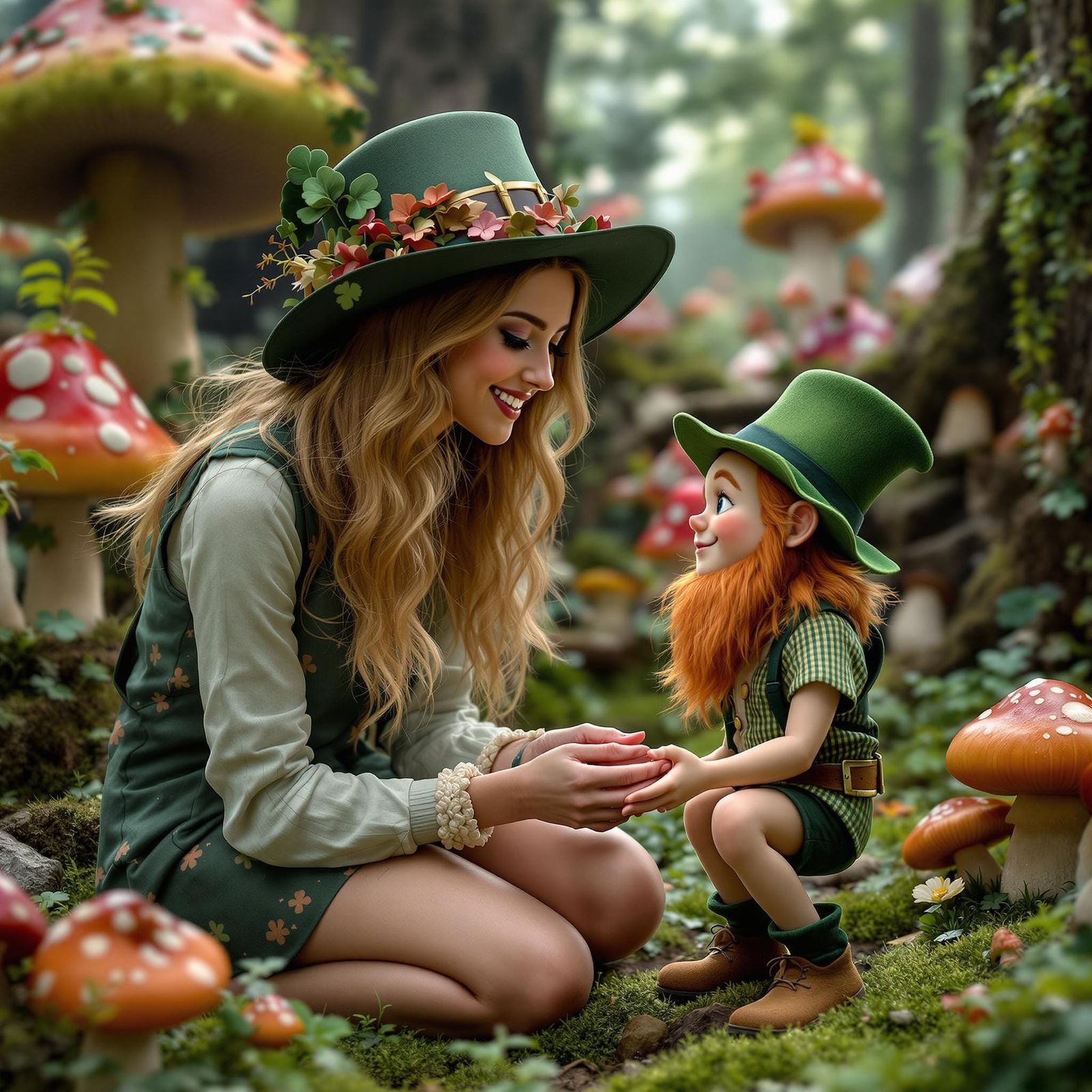 Erin befriends a friendly Leprechaun in the Magical Mushroom...