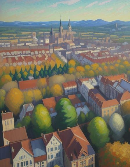 Dreamlike Neo-Impressionist Cityscape with Vibrant Heart-Sha...