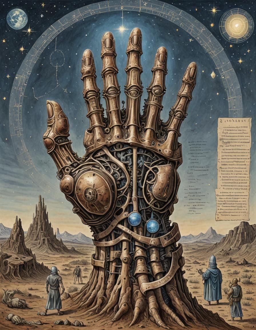 Surreal Reptilian Gauntlet Rises to Starry Sky