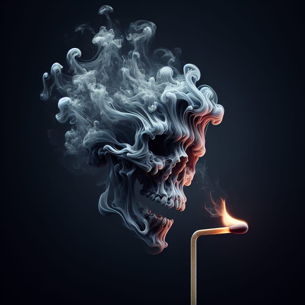 Ethereal Smoke Skull Rising from Matchstick: Matte Painting