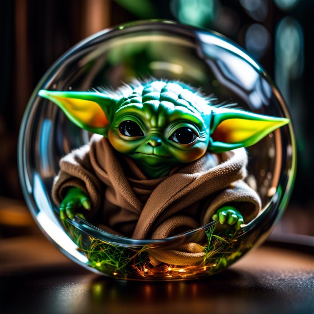 Adorable Baby Yoda in a Glass Sphere