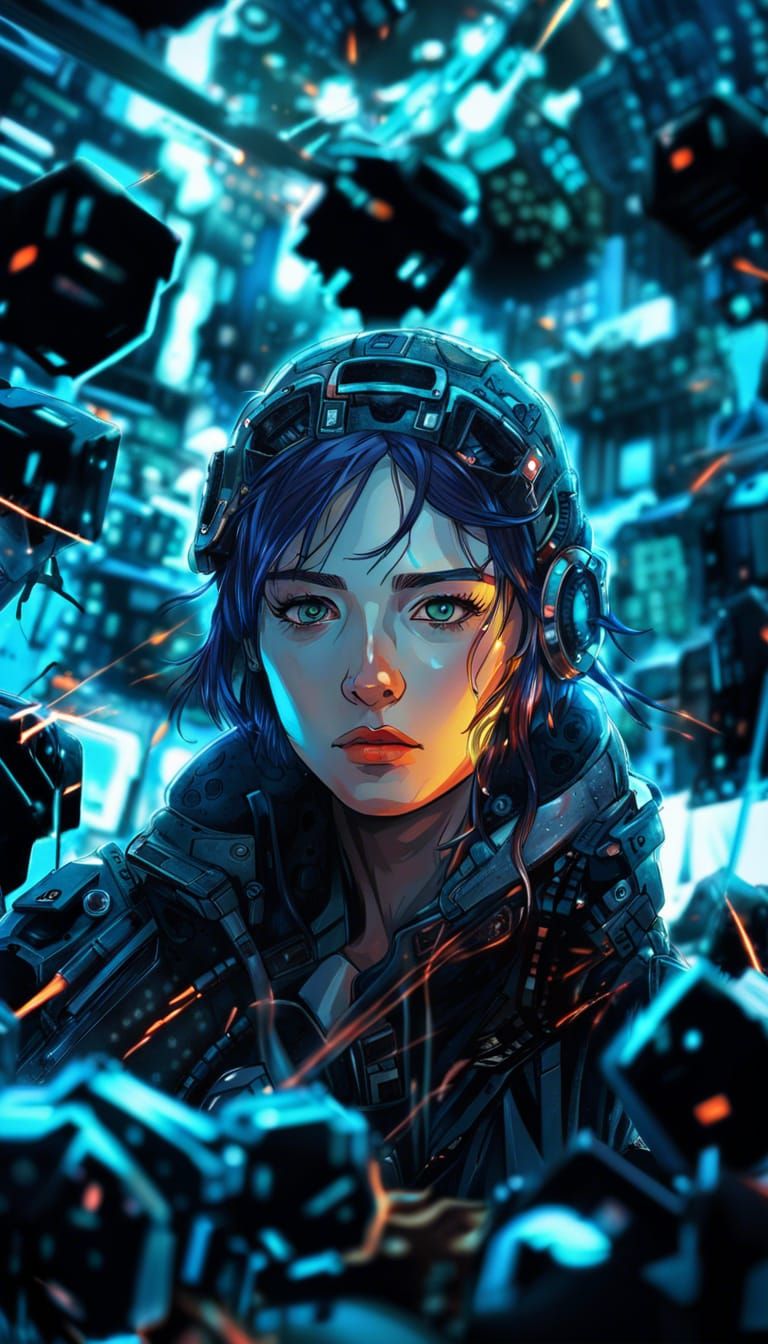 Anime Cyborg Woman Portrait in Digital Art Style
