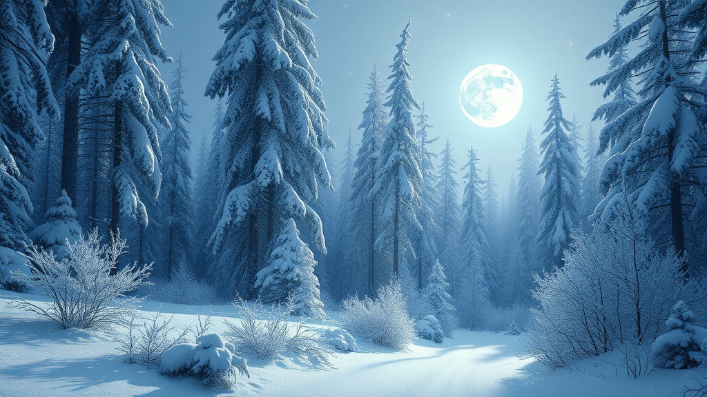 Moonlit Snowy Forest in Frosty Elegance