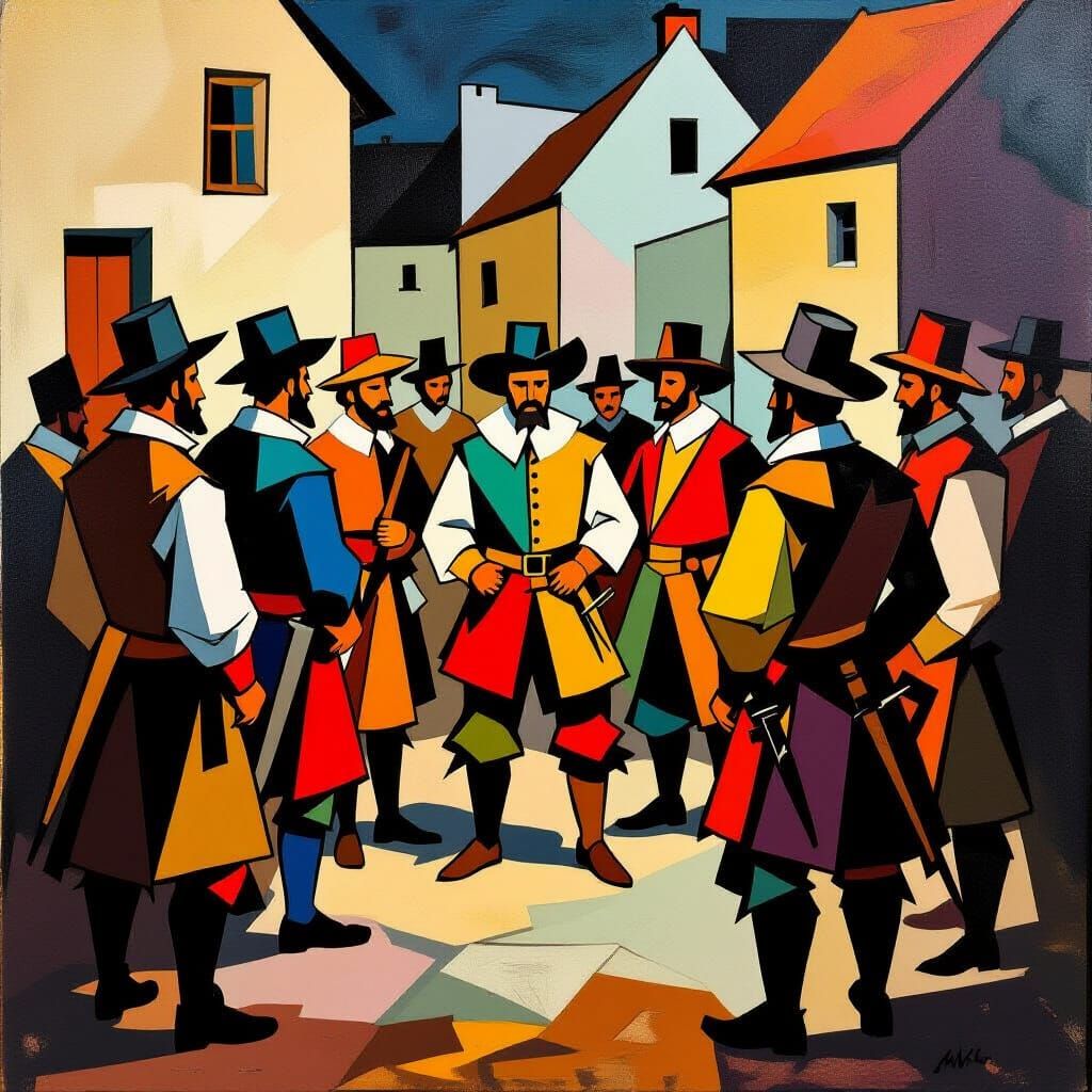 Cubist Militia Company Gathering at Night